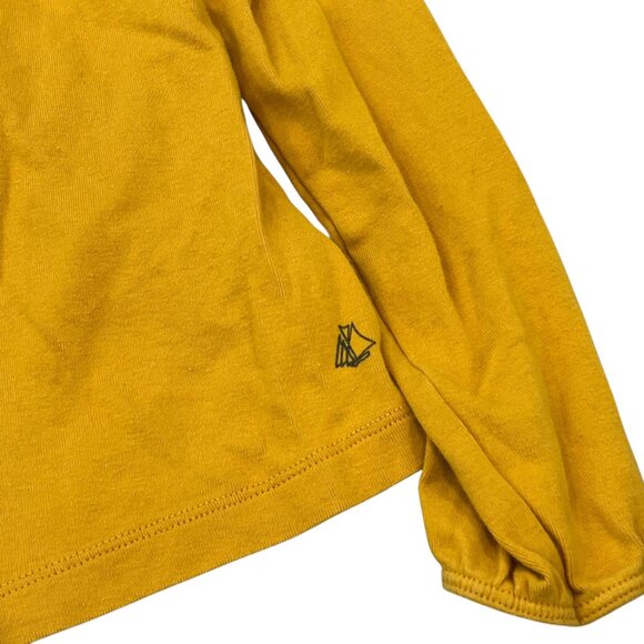Girls Mustard Yellow Long Sleeve Top With Ruffle Neck & Bow Accent By Petit Bate - Picture 3 of 4